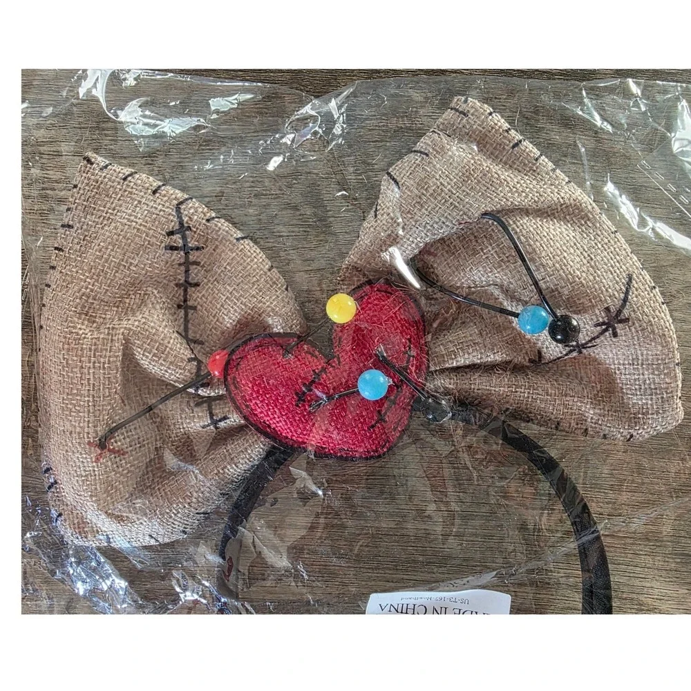 Sally Nightmare Before Christmas Burlap Bow Headband Red Heart Stitched Kids